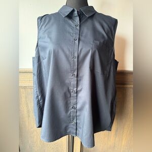 Ellen Tracy Navy Sleeveless Button-Down pleated back Shirt XL